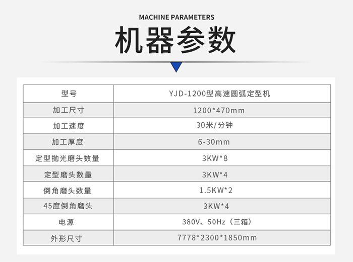 高速圓弧定型機參數